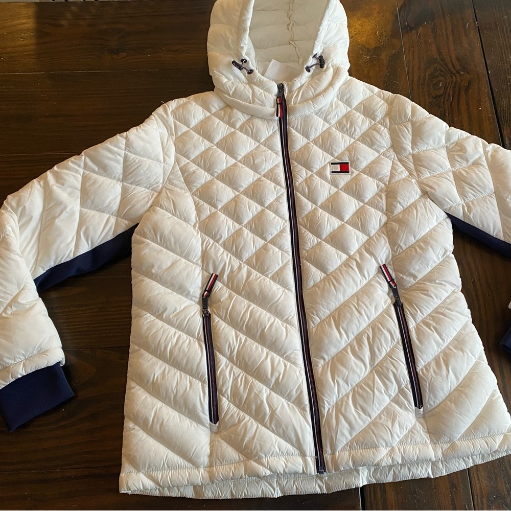 Tommy Hilfiger Womens L Full Zip Puffer Nylon Shell Coat